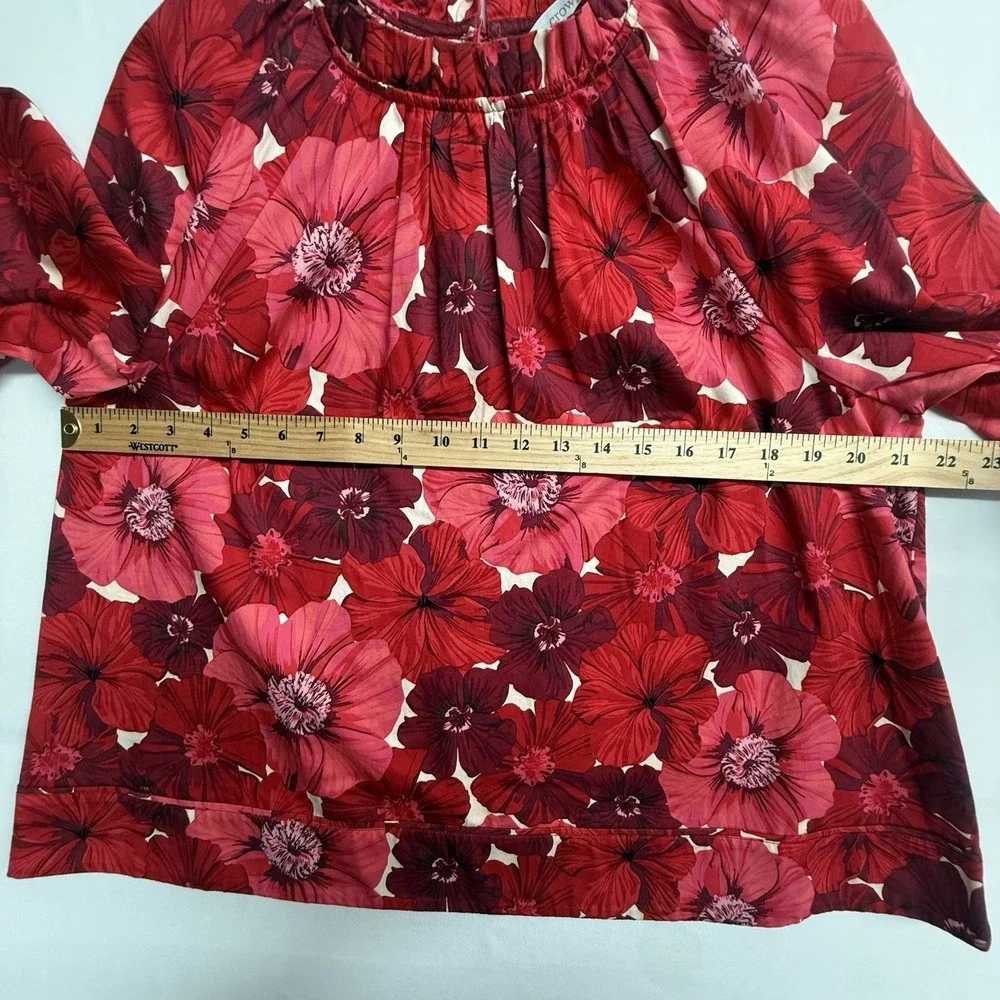 Crown & Ivy Floral Blouse Womens L Red Ruffle Neck Boho Peasant Top - Picture 9 of 13